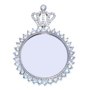 Sterling Silver 925 Rhodium Plated CZ Crown Mirror Pendant